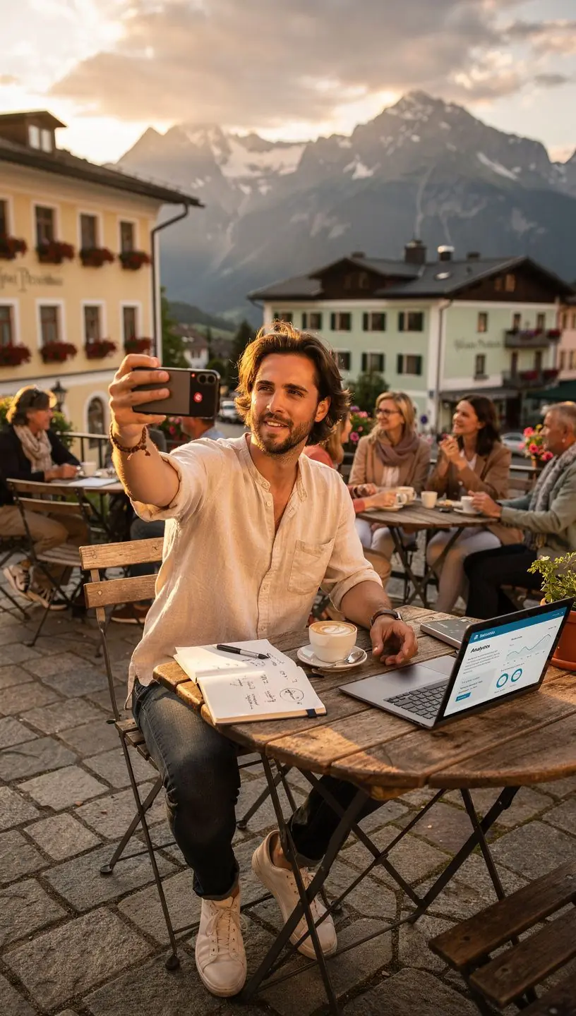 Ein motivierendes Zitat über den Erfolg im Affiliate-Marketing, eingebettet in ein ansprechendes Hintergrundbild von österreichischen Landschaften.