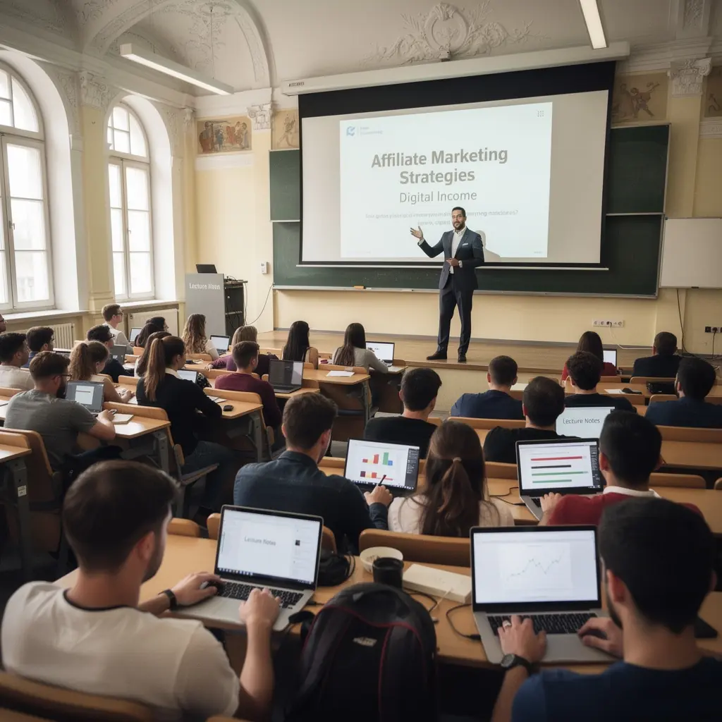 Eine Gruppe von Menschen diskutiert begeistert über Online-Kurse zum Thema Produktpromotion.