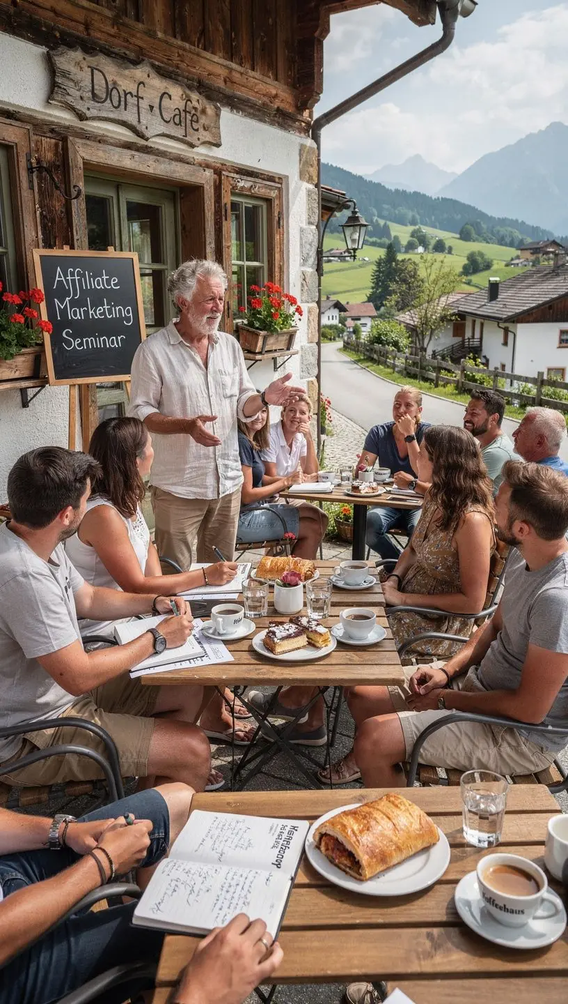 Ein Laptop zeigt eine Grafik über passives Einkommen und Affiliate-Marketing-Strategien.